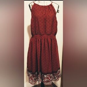 Pink Cattlelac Burgundy Red Paisley Halter Tie Sleeveless Dress Smocked Waist L